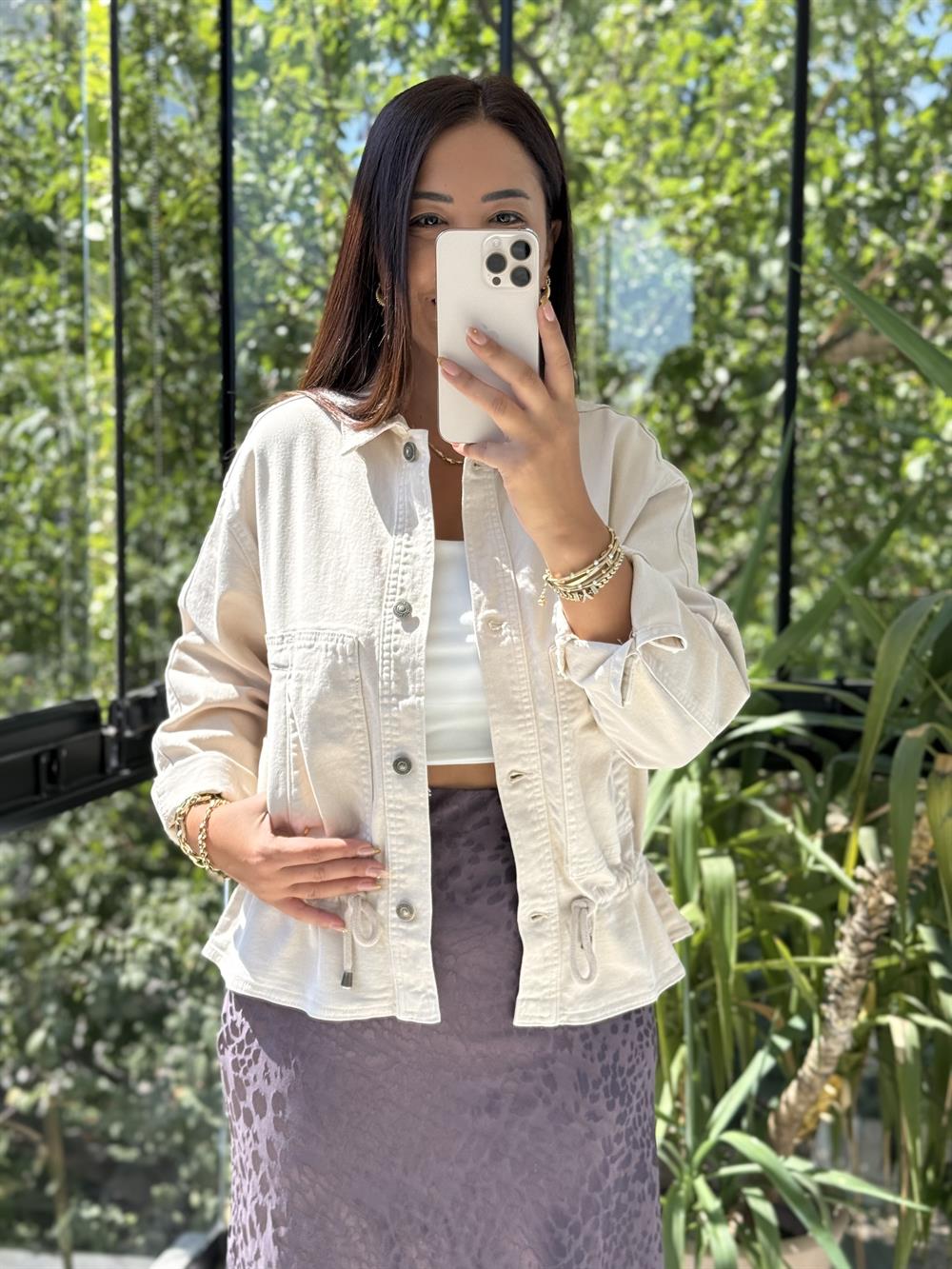 Eteği Büzgülü Oversize Ceket Taş