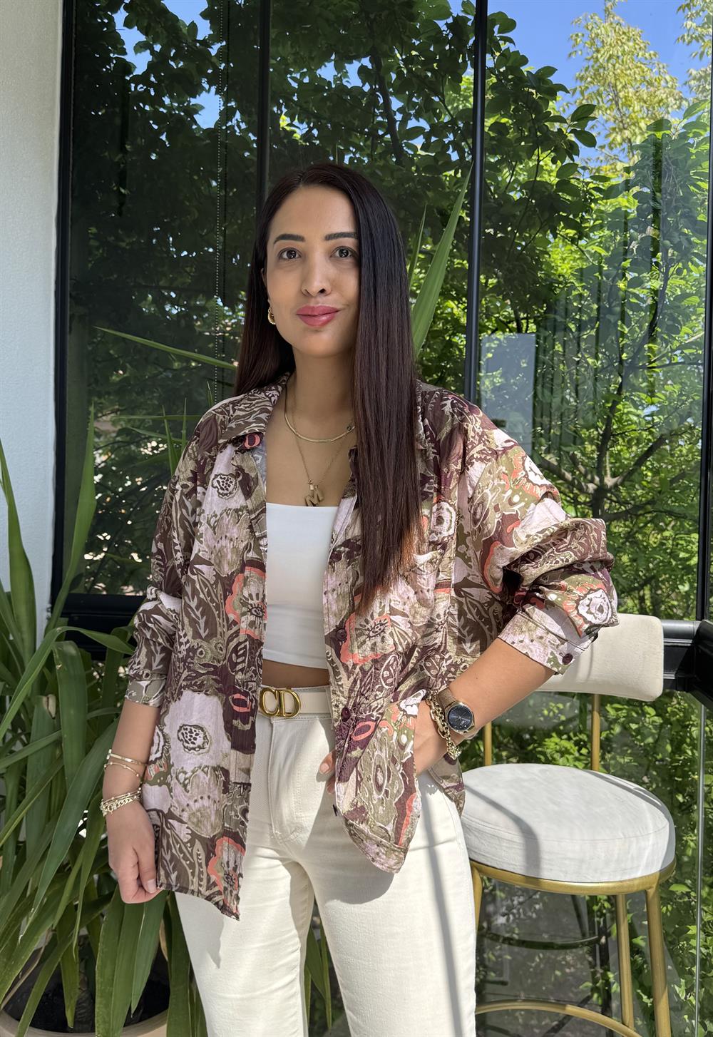 Etnik Desenli Gömlek Yeşil