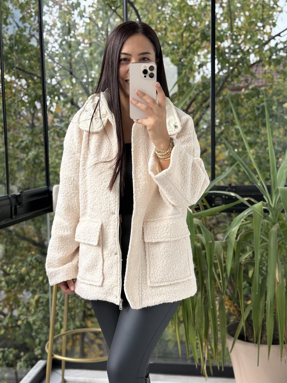 Cepli Kaşe Kaban Ekru