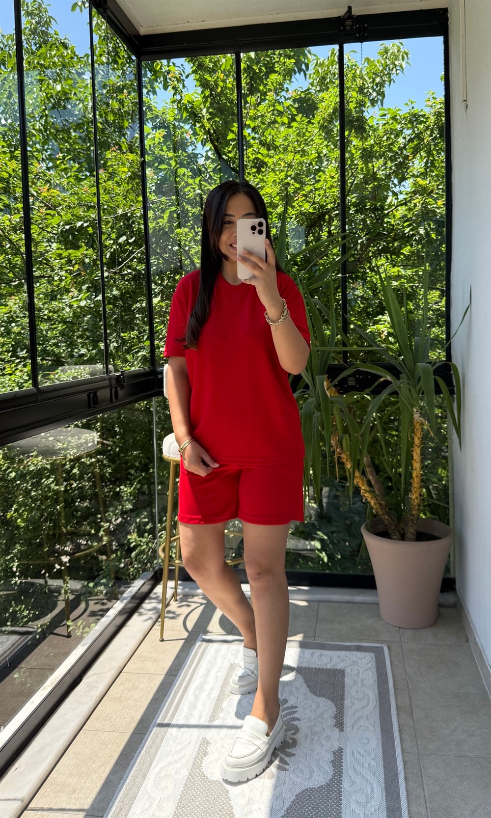 Modal Tişörtlü Şortlu Takım Kırmızı