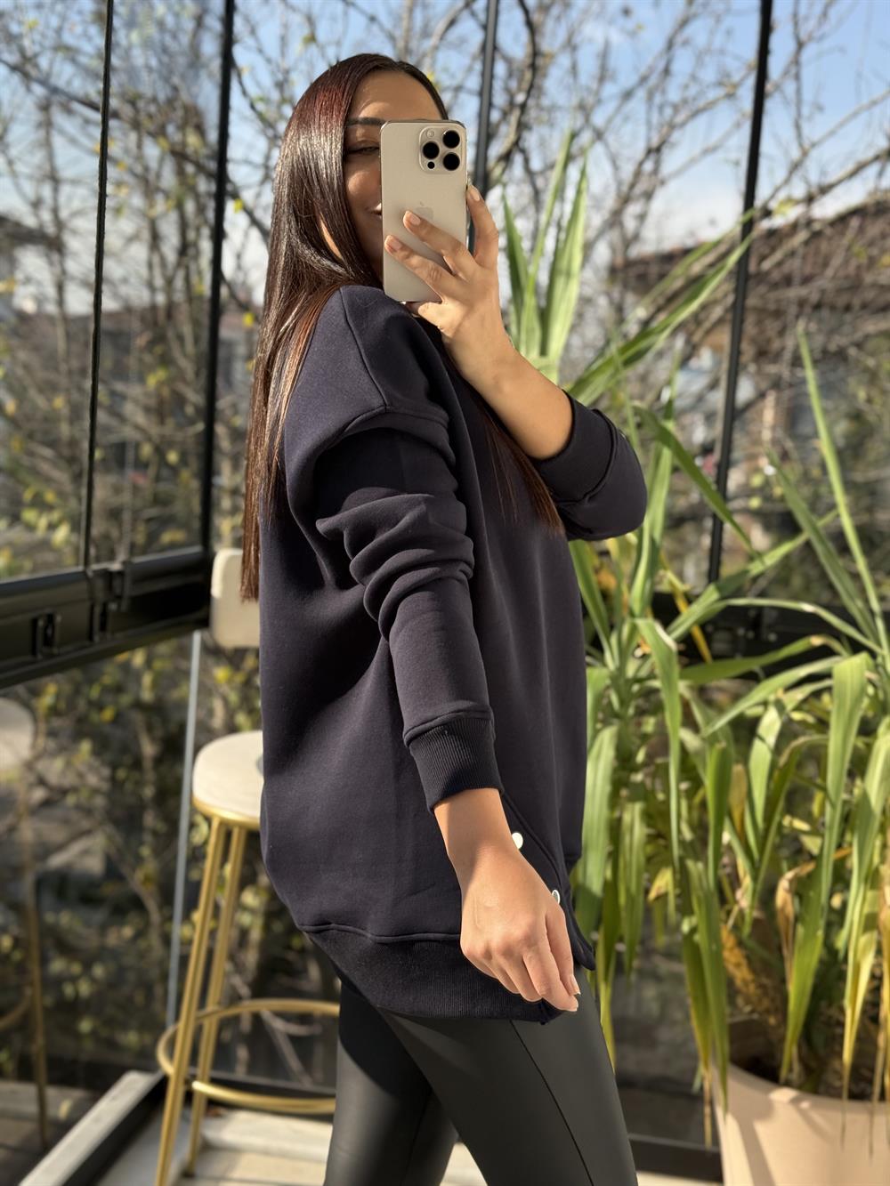 Yanı Çıtçıtlı Sweatshirt Lacivert