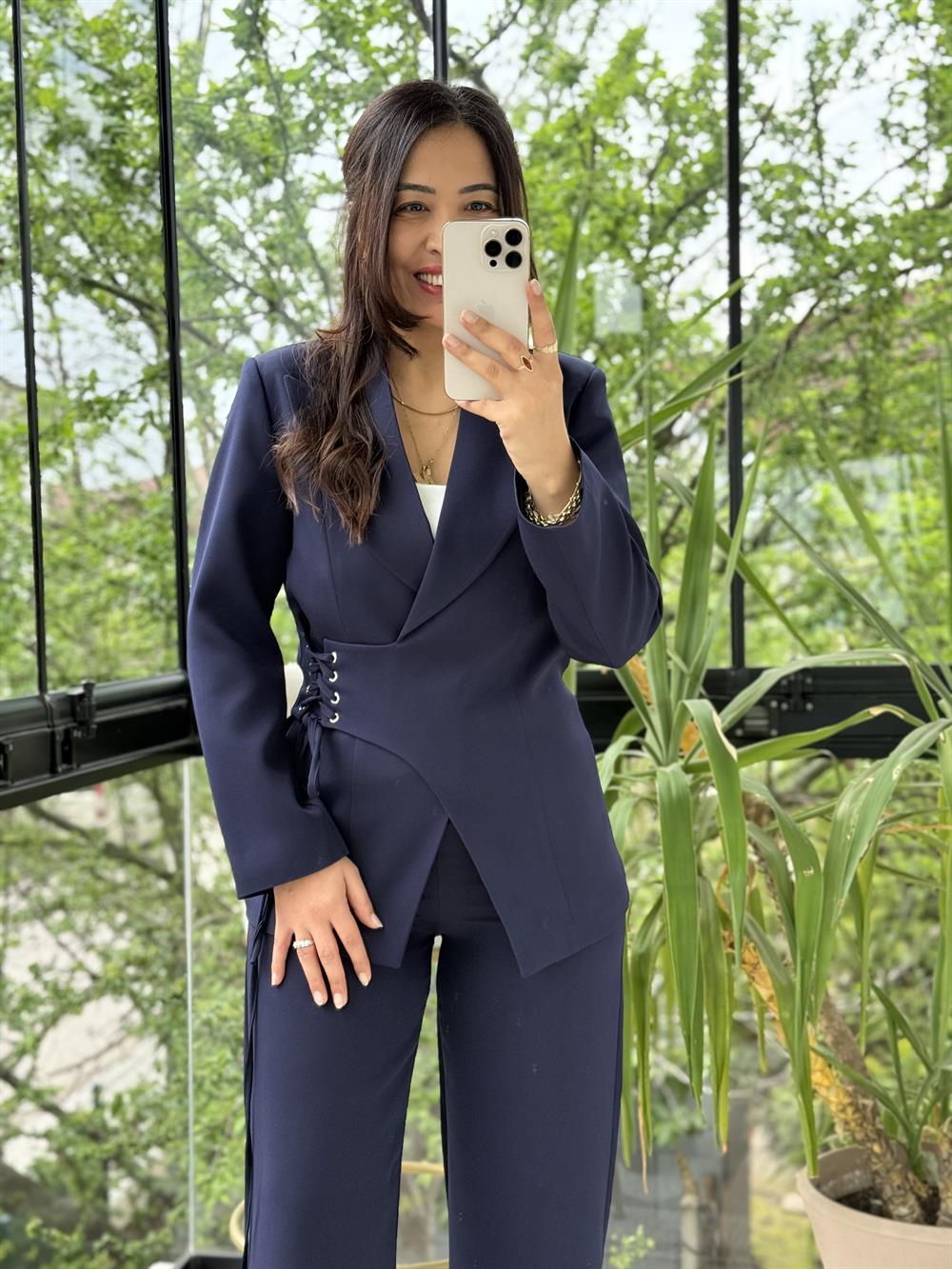 Yandan Kuş Gözlü Takım Lacivert