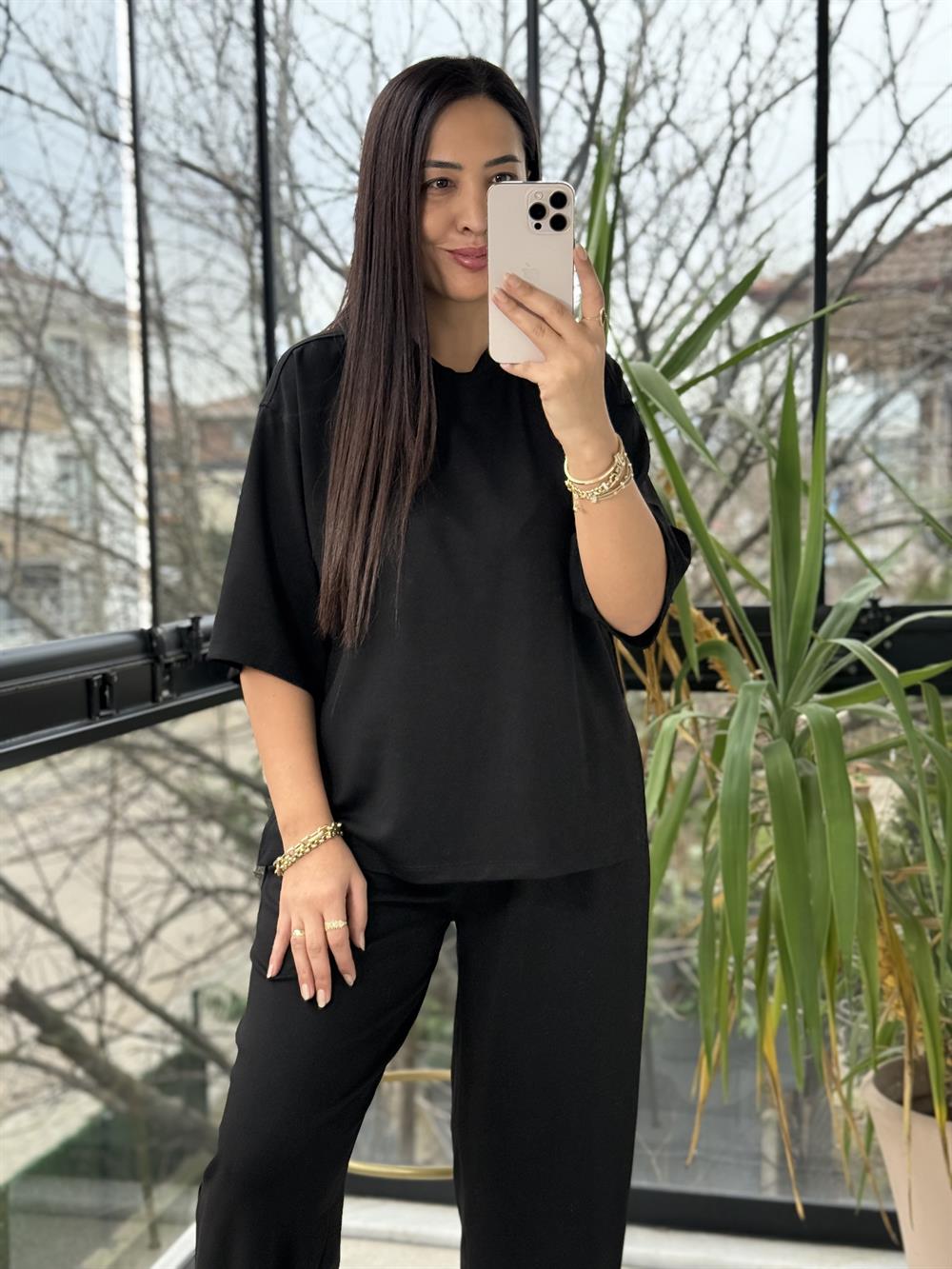 Modal Tişörtlü Basic Takım Siyah