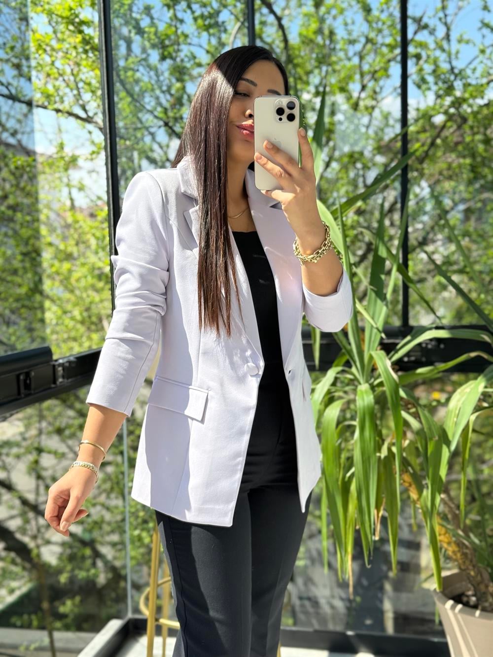 Tek Düğme Blazer Ceket Lila