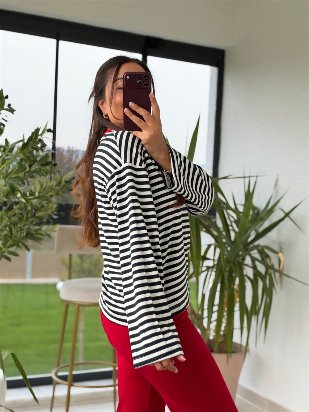 Biyeli Çizgili Sweatshirt Lacivert