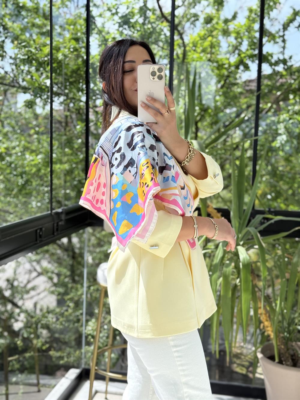 Çift Pileli Şallı Ceket Sarı