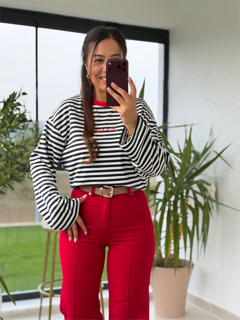 Biyeli Çizgili Sweatshirt Lacivert