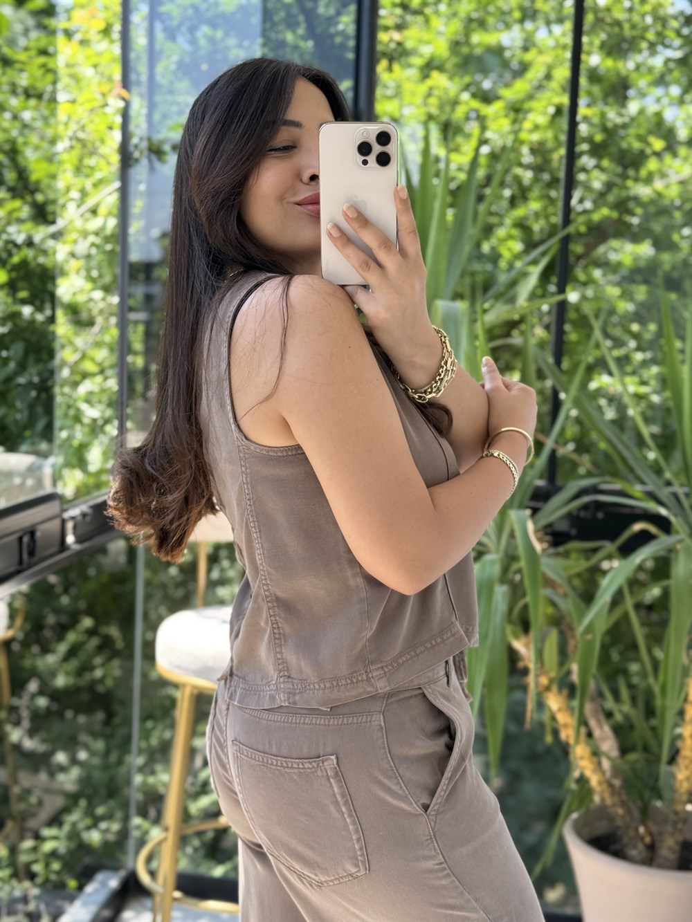 Kolsuz Bluz Tensel Takım Vizon(Toprak)