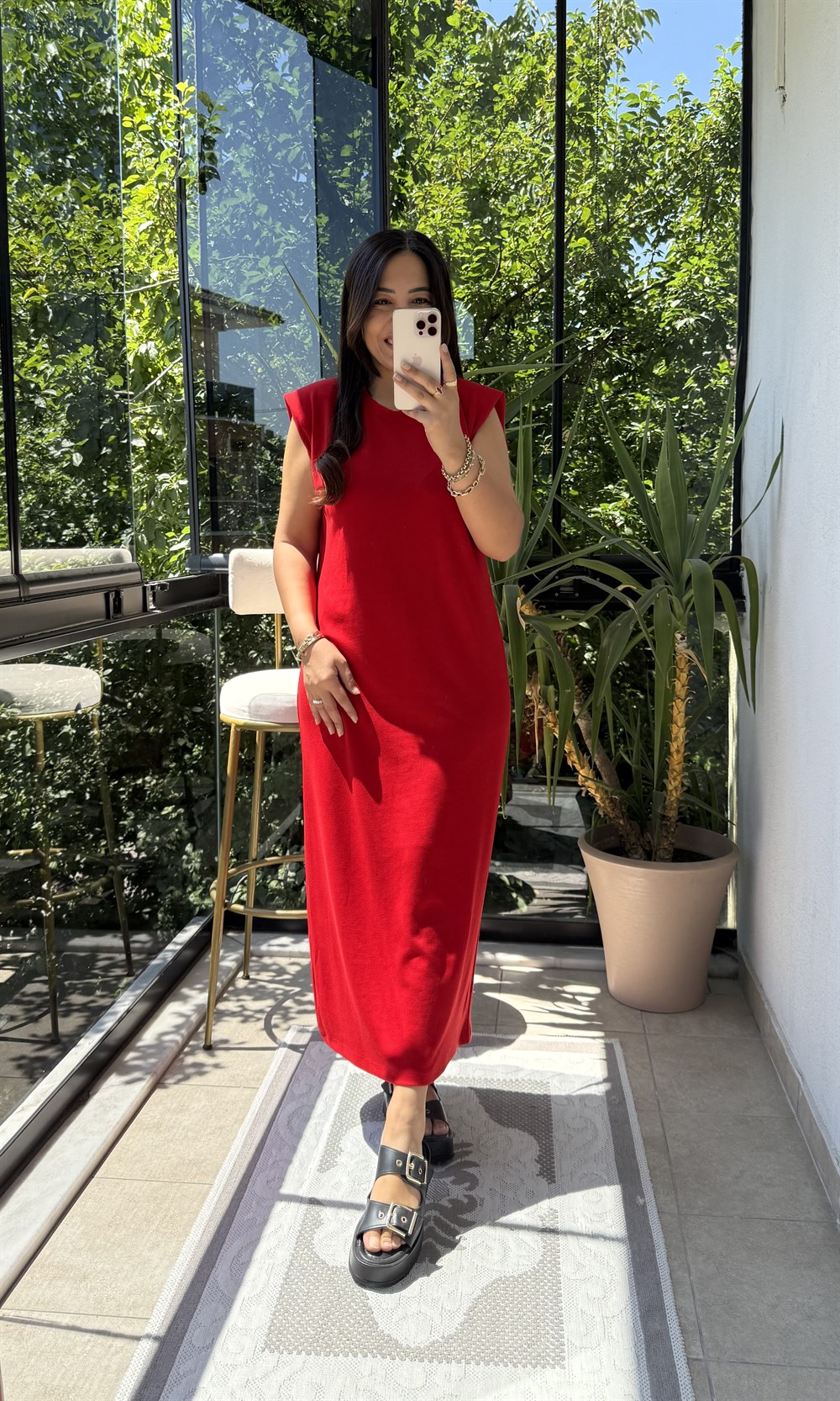Vatkalı Modal Elbise Kırmızı