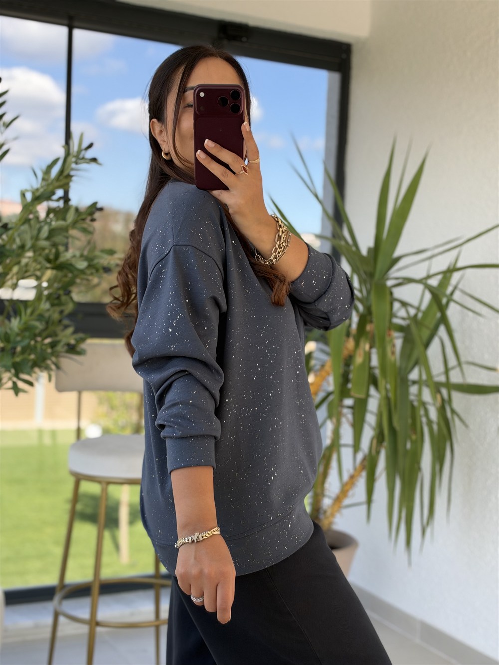 Simli Oysh Sweatshirt İndigo Mavi