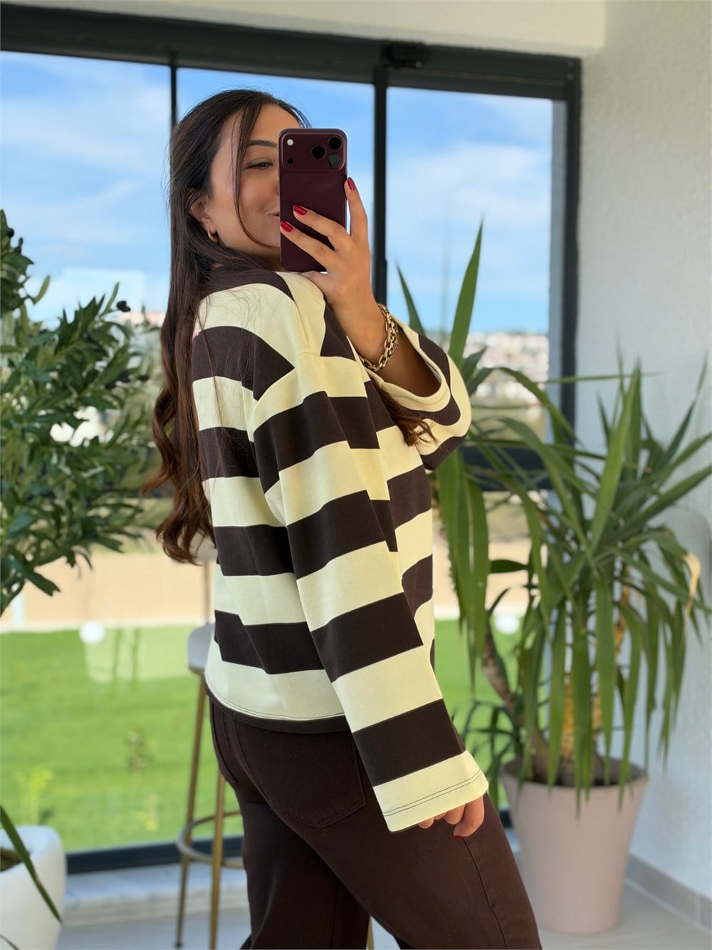 Kalın Çizgili New York Ctiy Sweatshirt Sarı