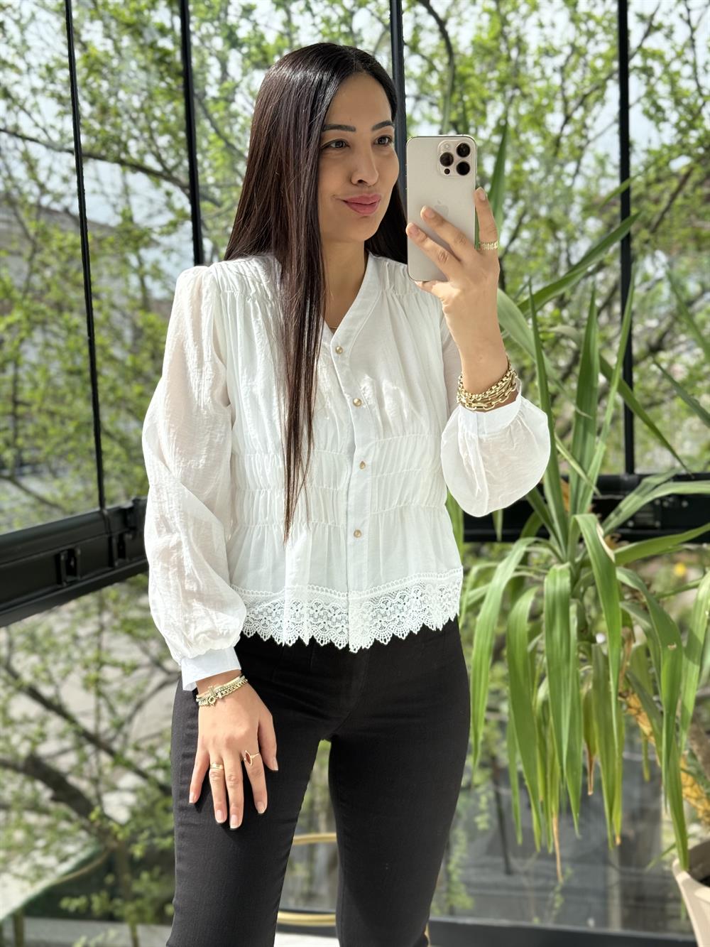 Dantel Rüya Gömlek Bluz Beyaz