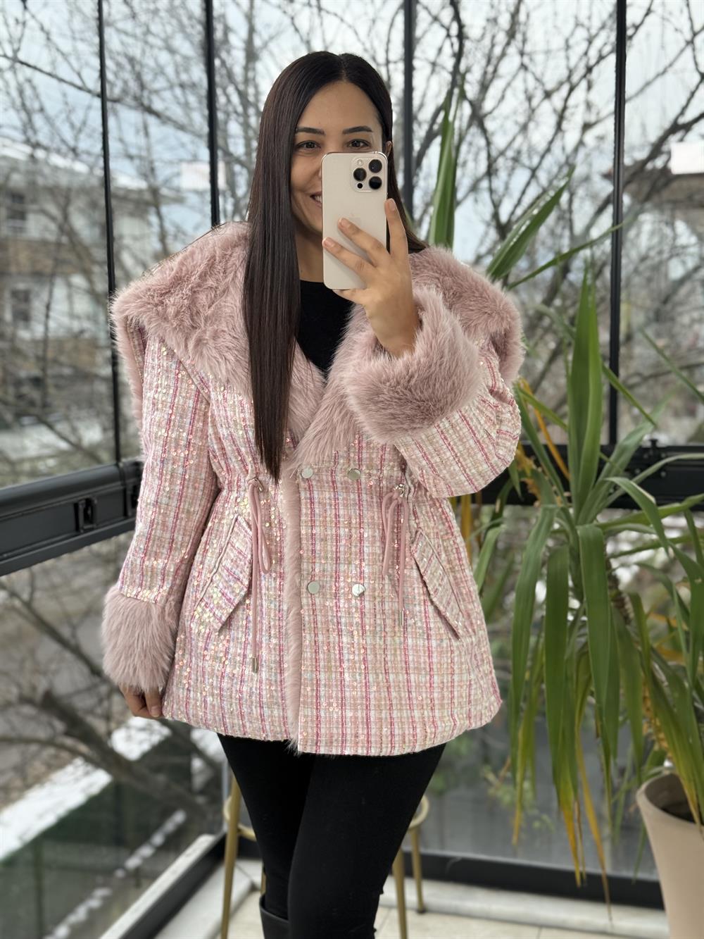 İthal Full payetli Kürk Pembe