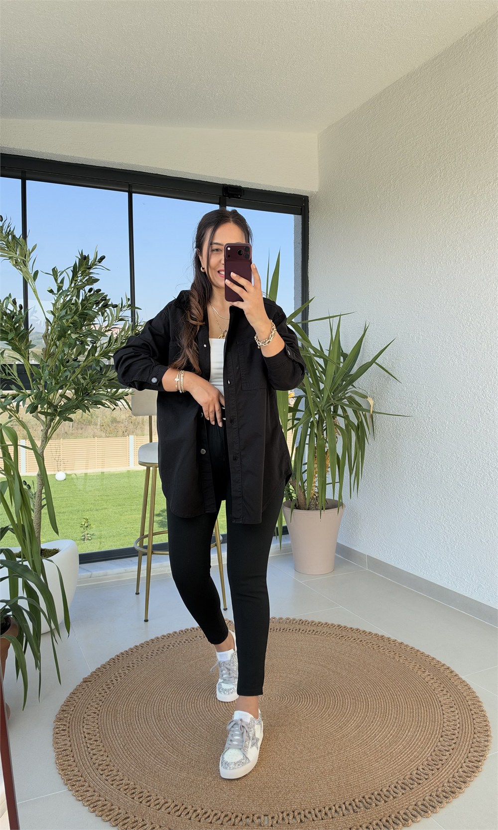 Düğmeli Oversize Gömlek Siyah