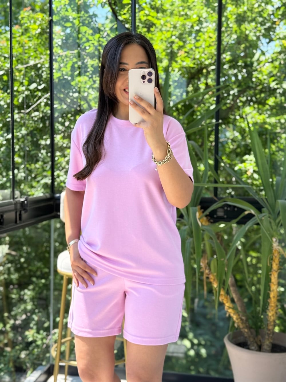 Modal Tişörtlü Şortlu Takım Pembe