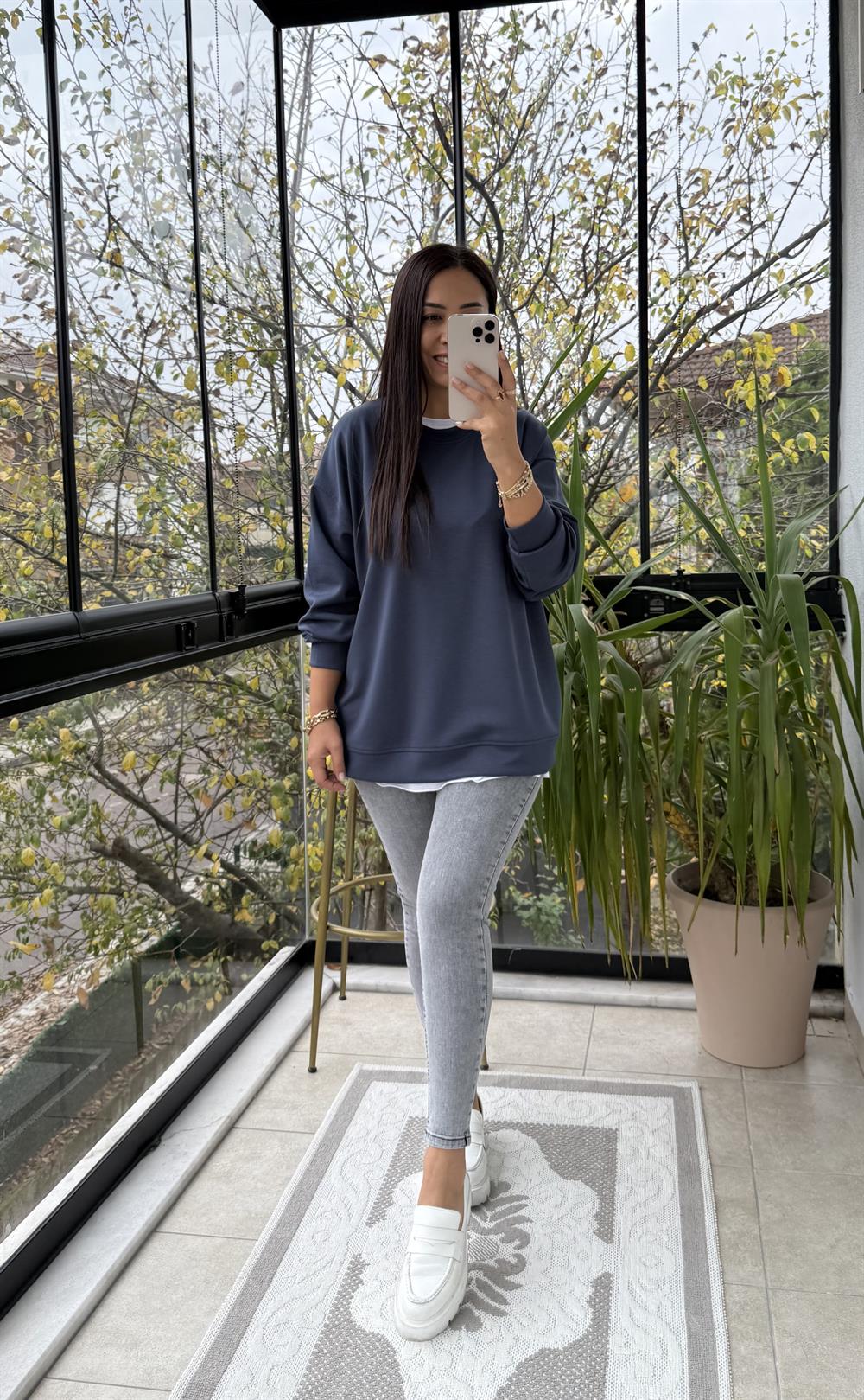 Oysh Basic Sweatshirt İndigo Mavi