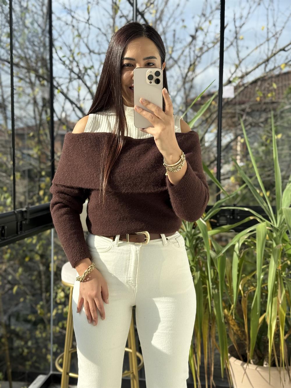 Madonna Yaka Triko Kazak Kahve