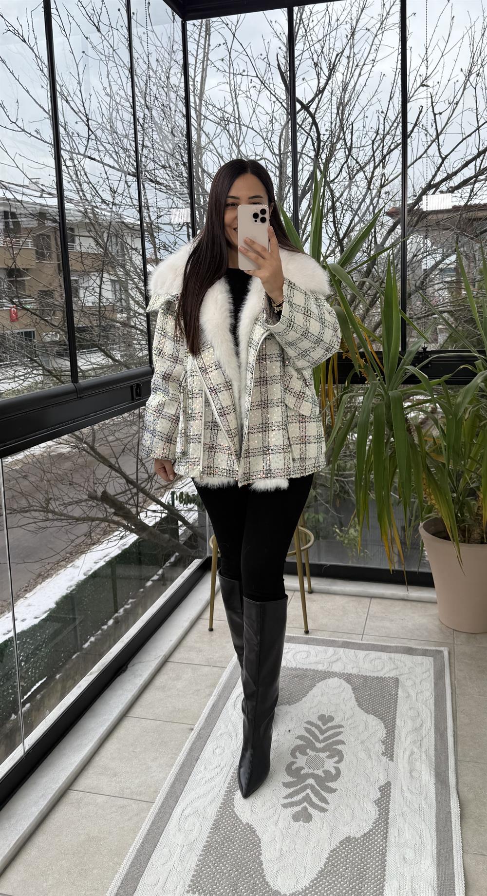 İthal Full payetli Kürk Beyaz