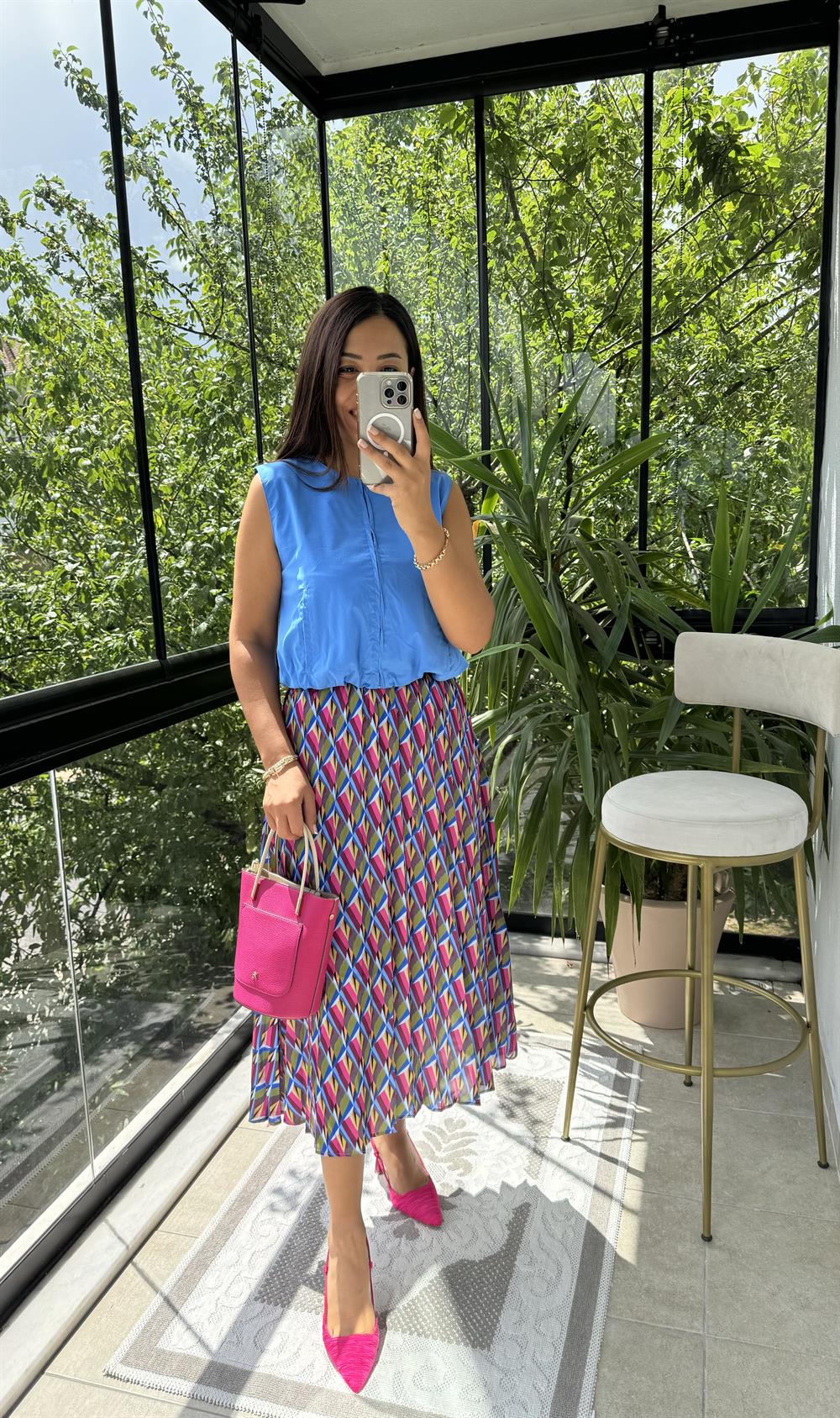 Fermuarlı Balon Bluz Mavi