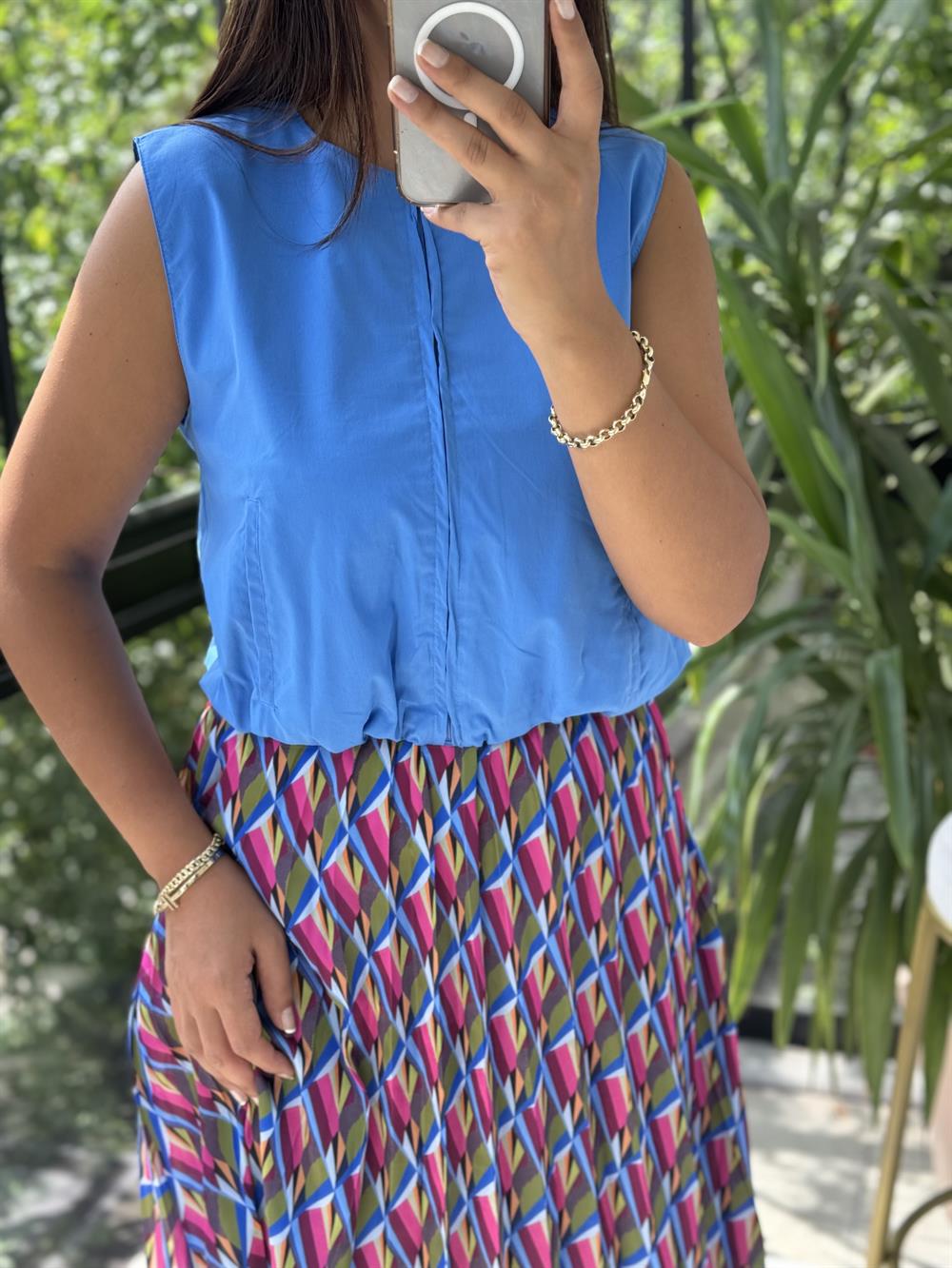 Fermuarlı Balon Bluz Mavi