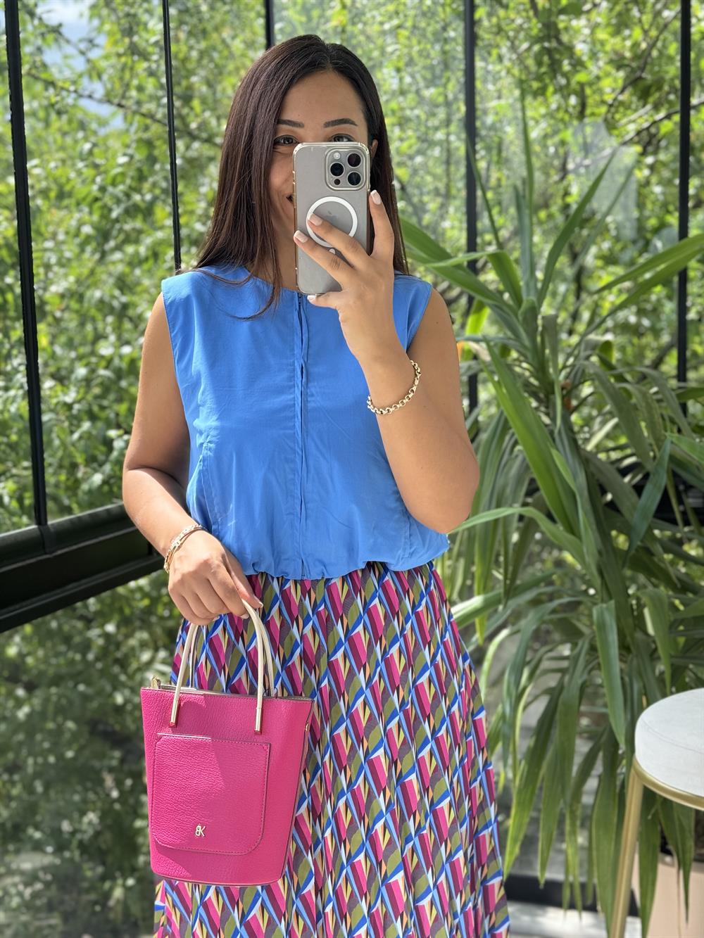 Fermuarlı Balon Bluz Mavi