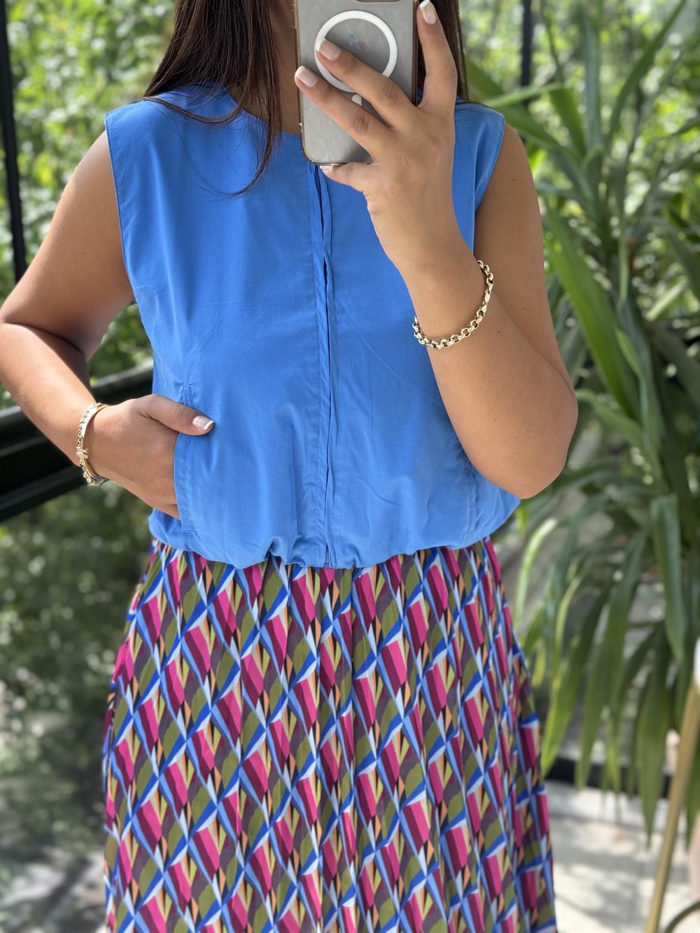 Fermuarlı Balon Bluz Mavi