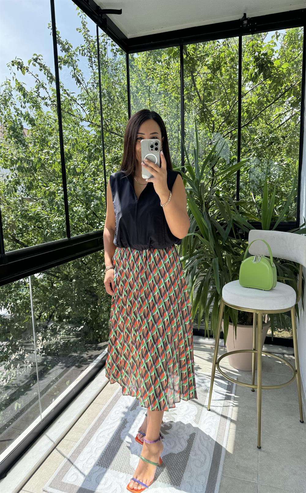 Fermuarlı Balon Bluz Siyah