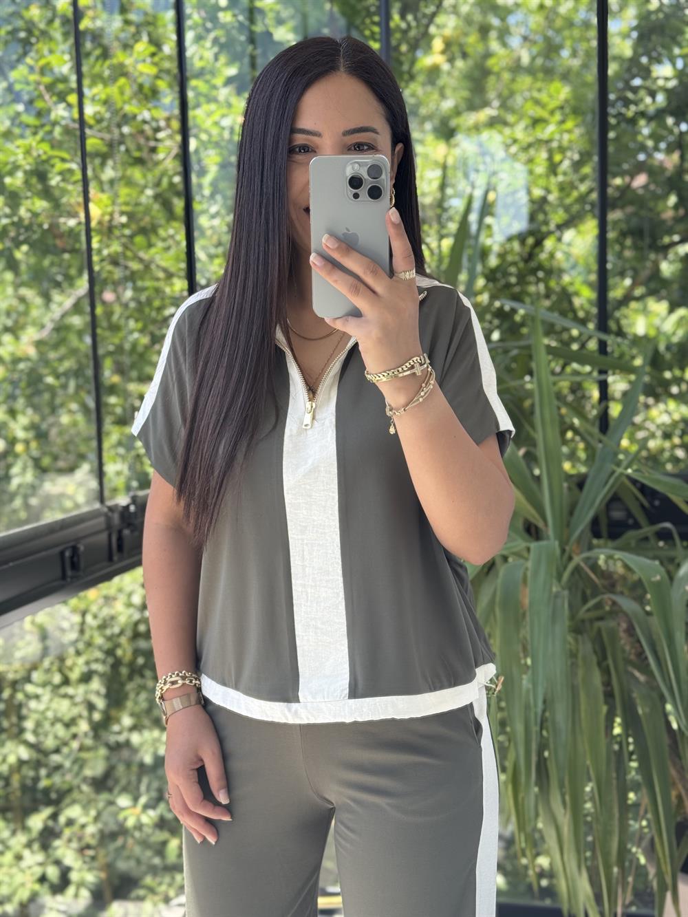 Fermuarlı İnce Modal Takım Haki Yeşili