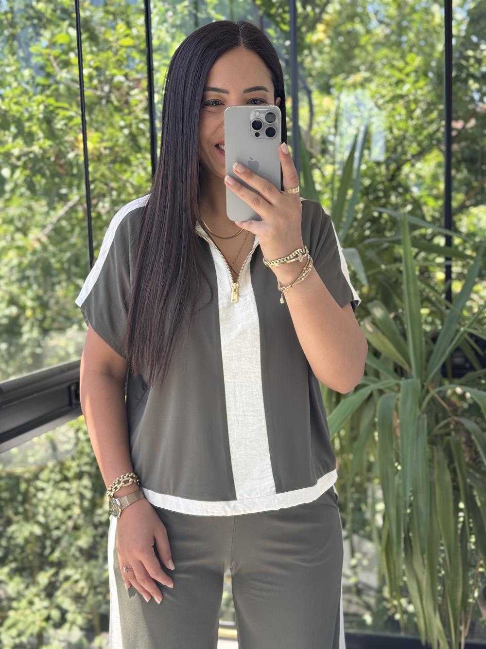 Fermuarlı İnce Modal Takım Haki Yeşili