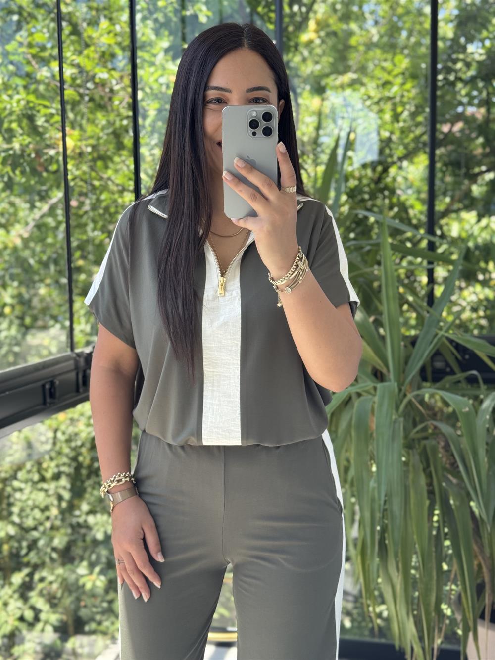 Fermuarlı İnce Modal Takım Haki Yeşili