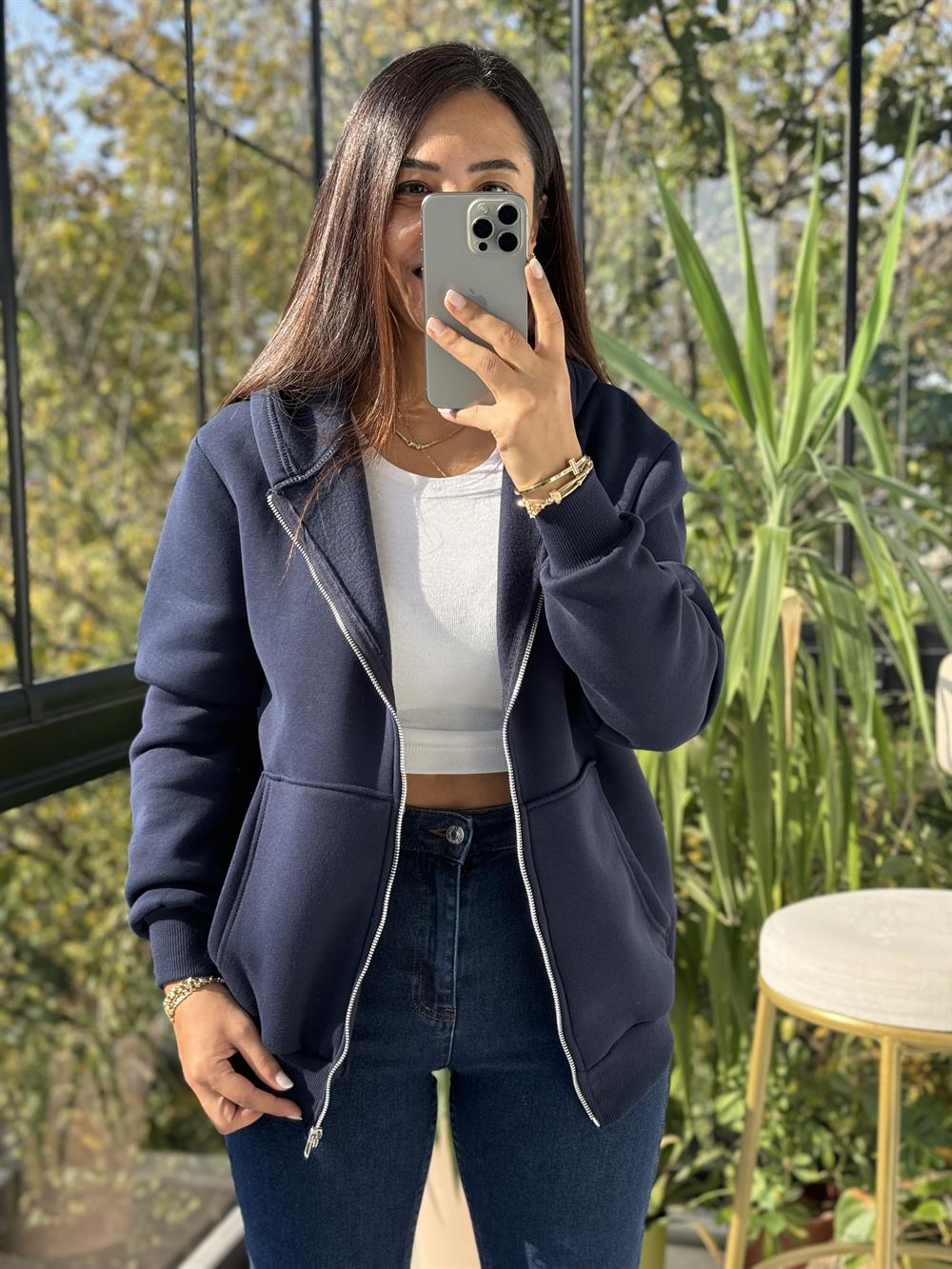 Fermuarlı Polar Lacivert