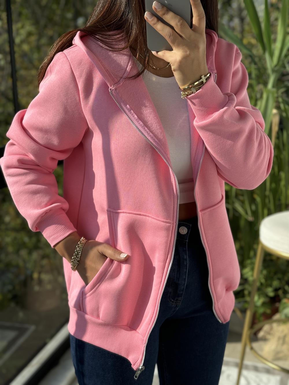 Fermuarlı Polar Pembe