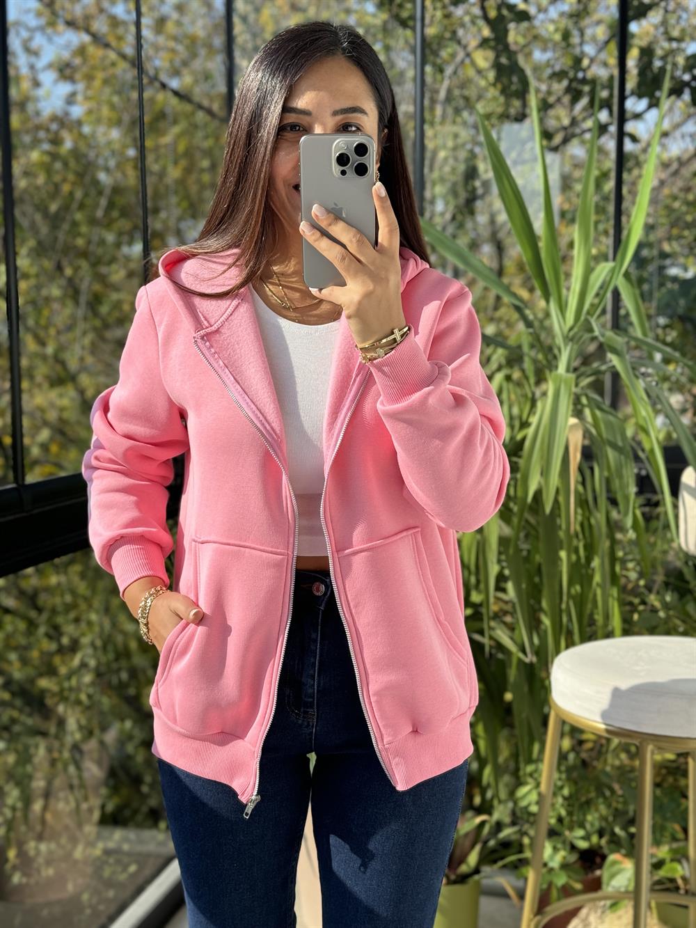 Fermuarlı Polar Pembe