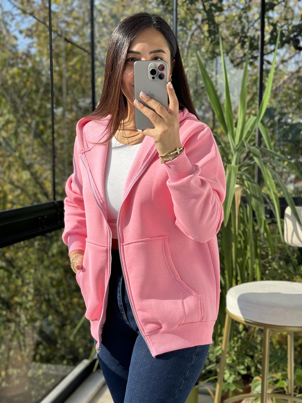 Fermuarlı Polar Pembe