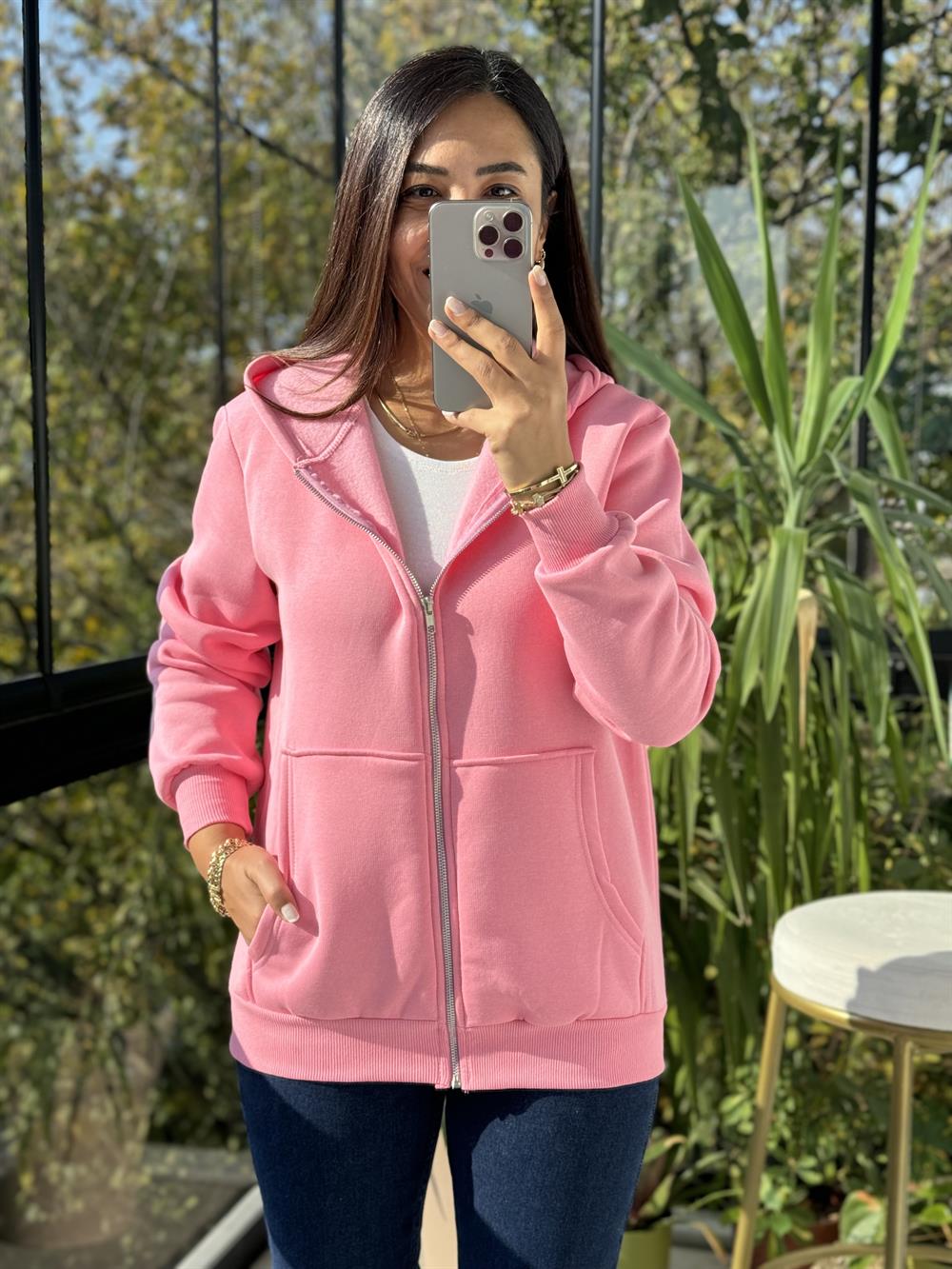 Fermuarlı Polar Pembe