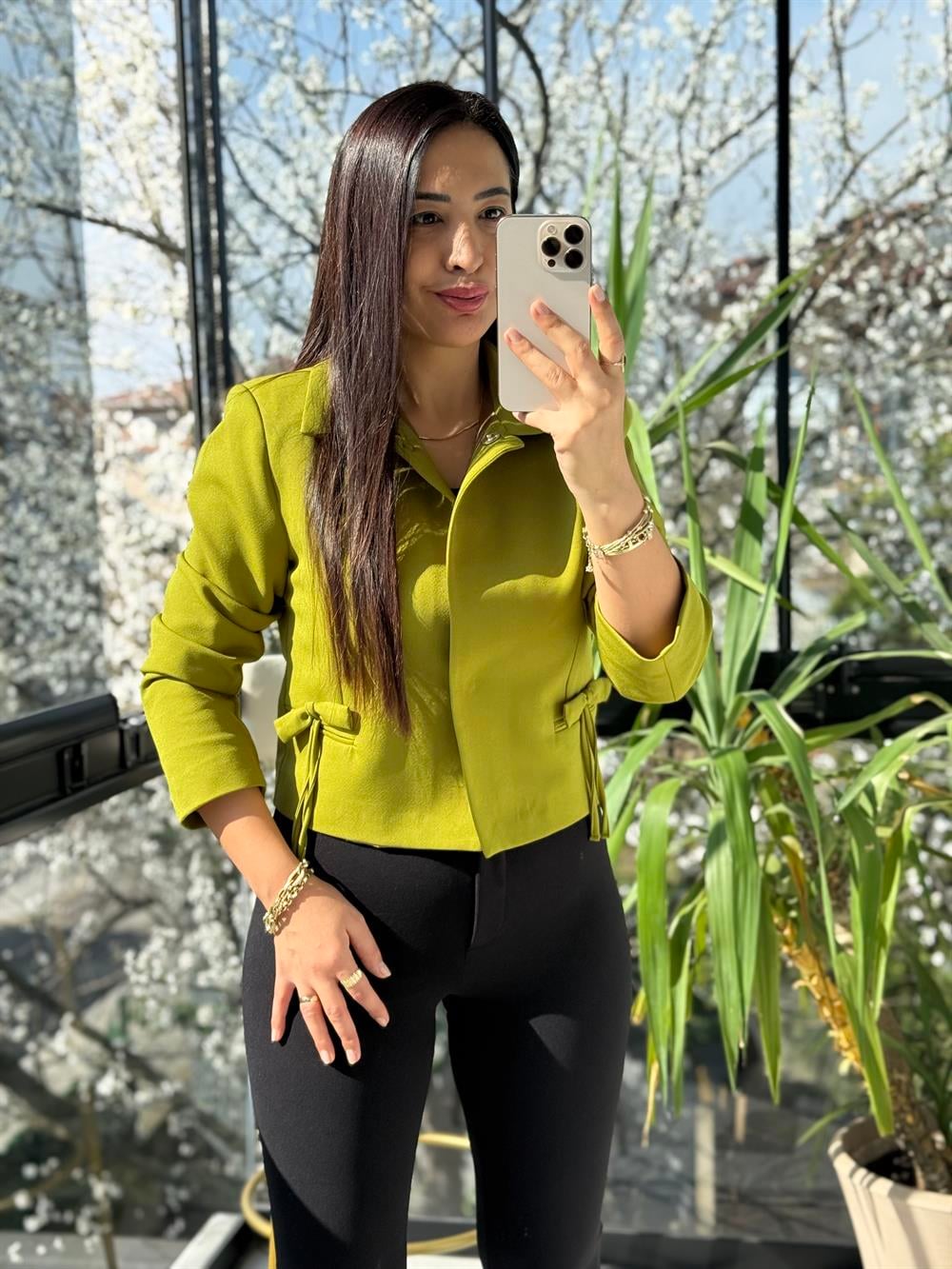 Uzun Kol Fiyonklu Blazer Ceket Kivi Yeşili