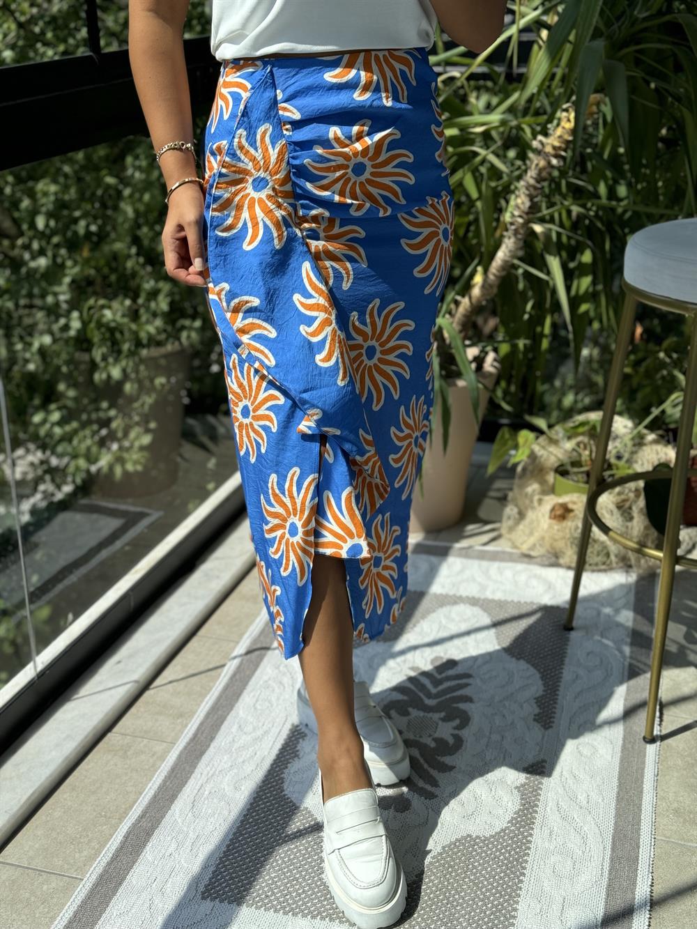 Fırfırlı Desenli Etek Mavi