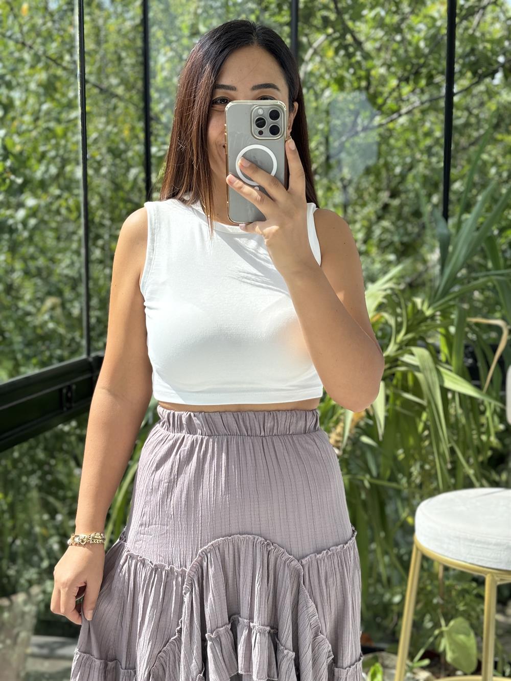 Fırfırlı Gofre Etek Vizon