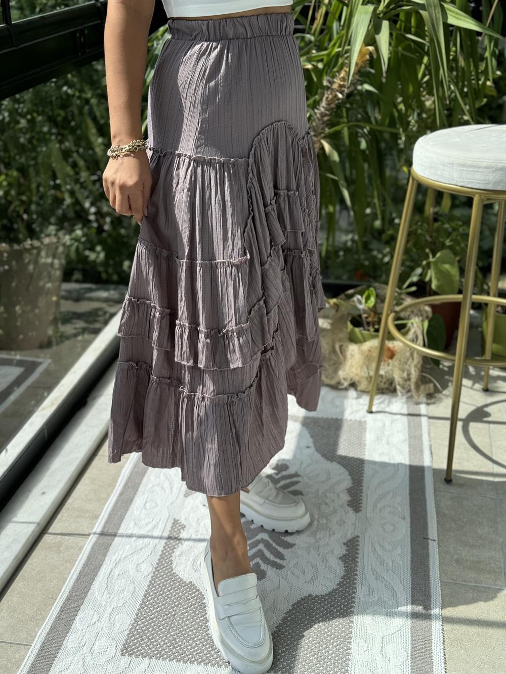 Fırfırlı Gofre Etek Vizon