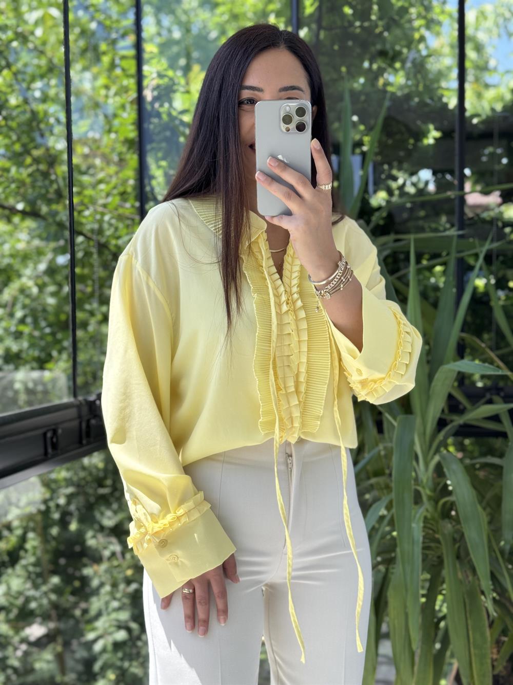 Fırfırlı Şifon Bluz Sarı
