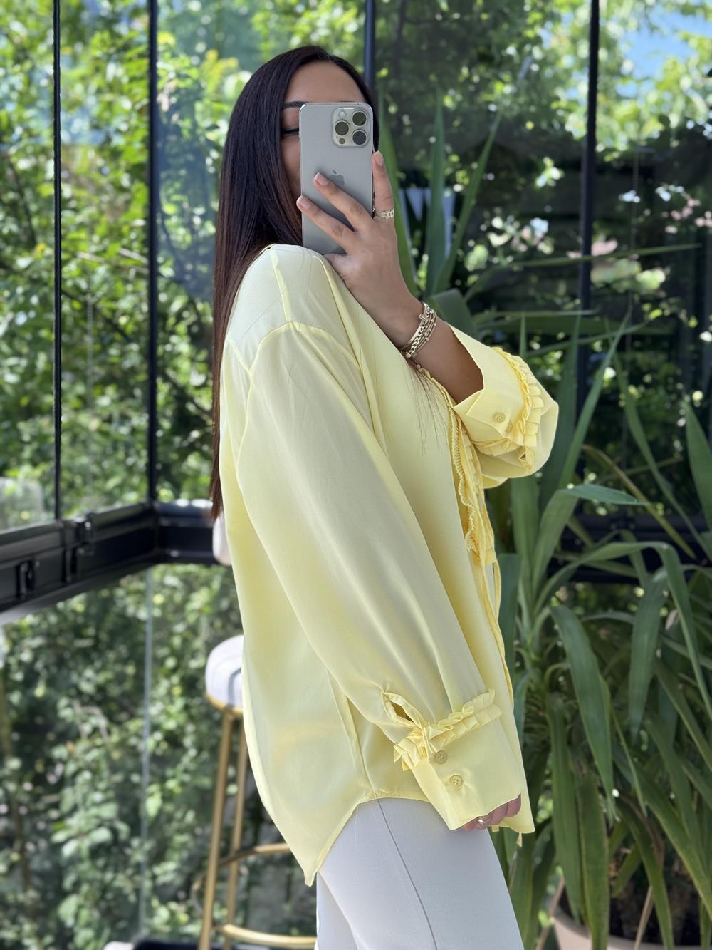 Fırfırlı Şifon Bluz Sarı