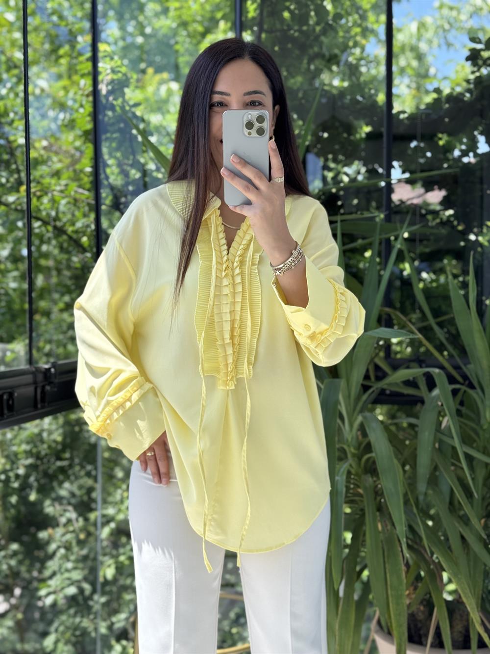 Fırfırlı Şifon Bluz Sarı