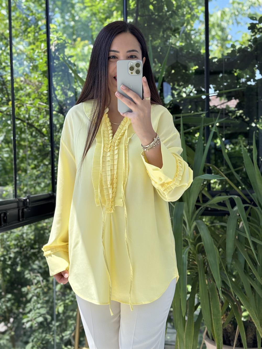 Fırfırlı Şifon Bluz Sarı