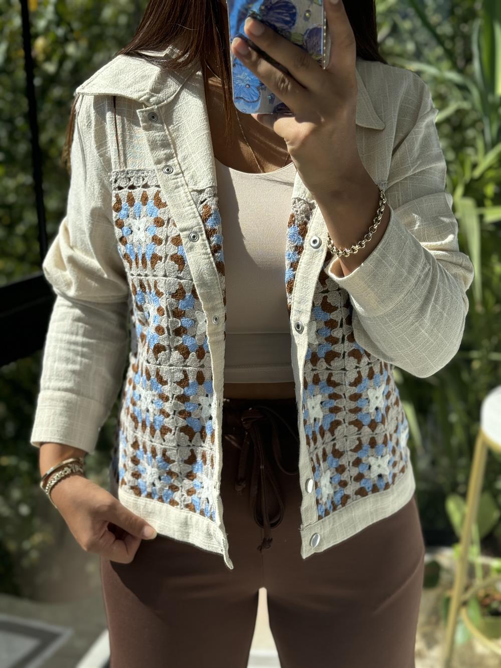 Gabardin Örme Detay Ceket Taş