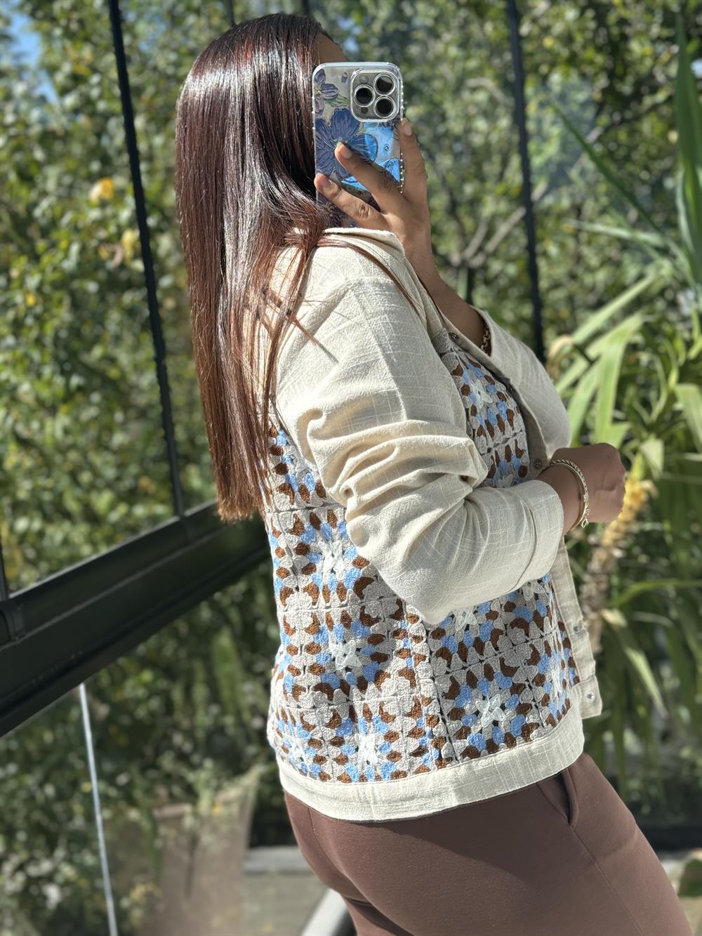 Gabardin Örme Detay Ceket Taş