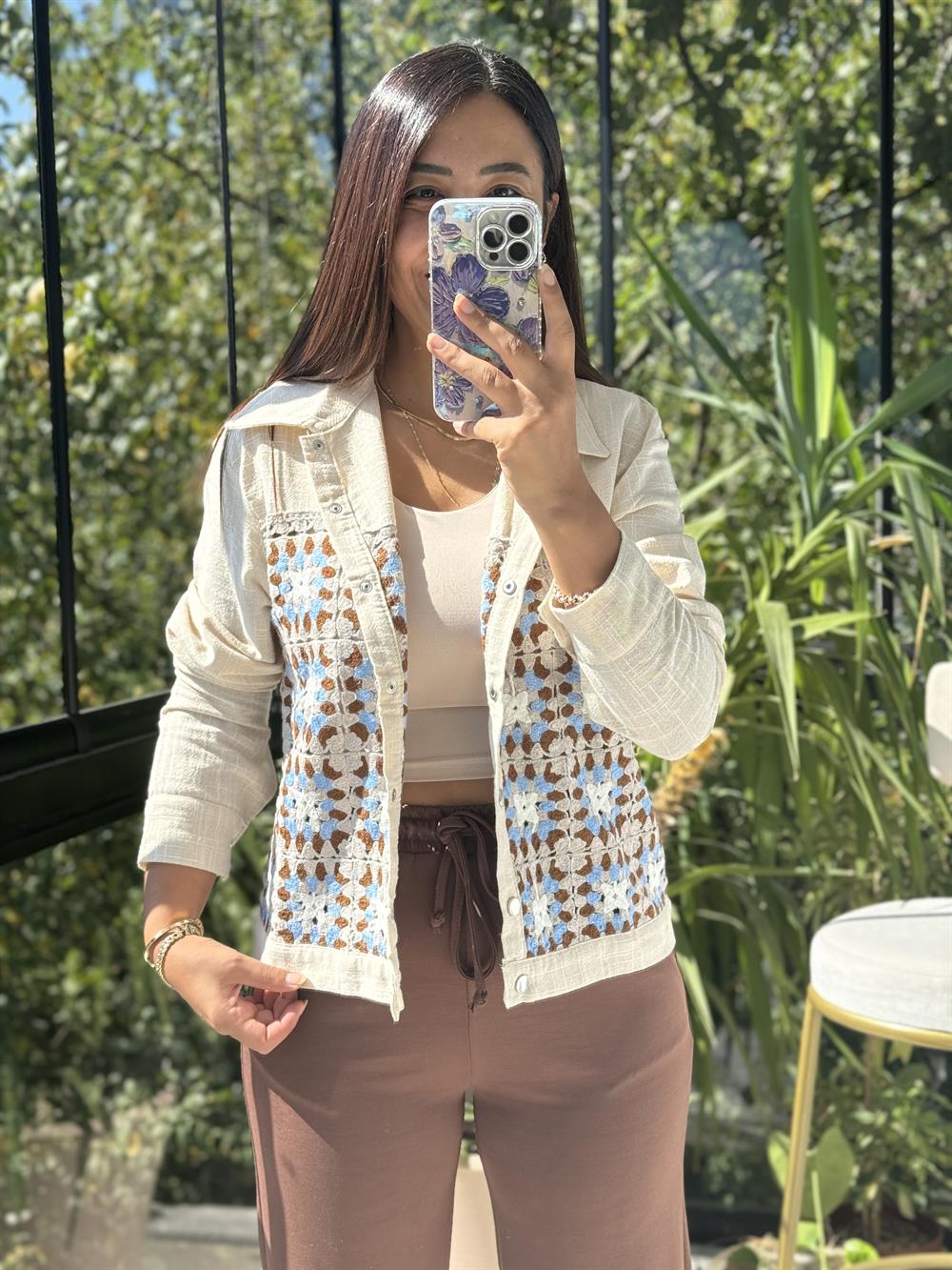 Gabardin Örme Detay Ceket Taş