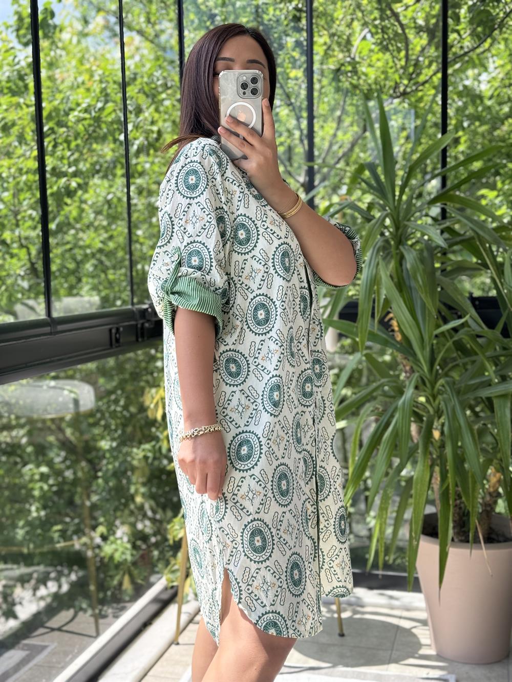 Garnili Elbise Yeşil