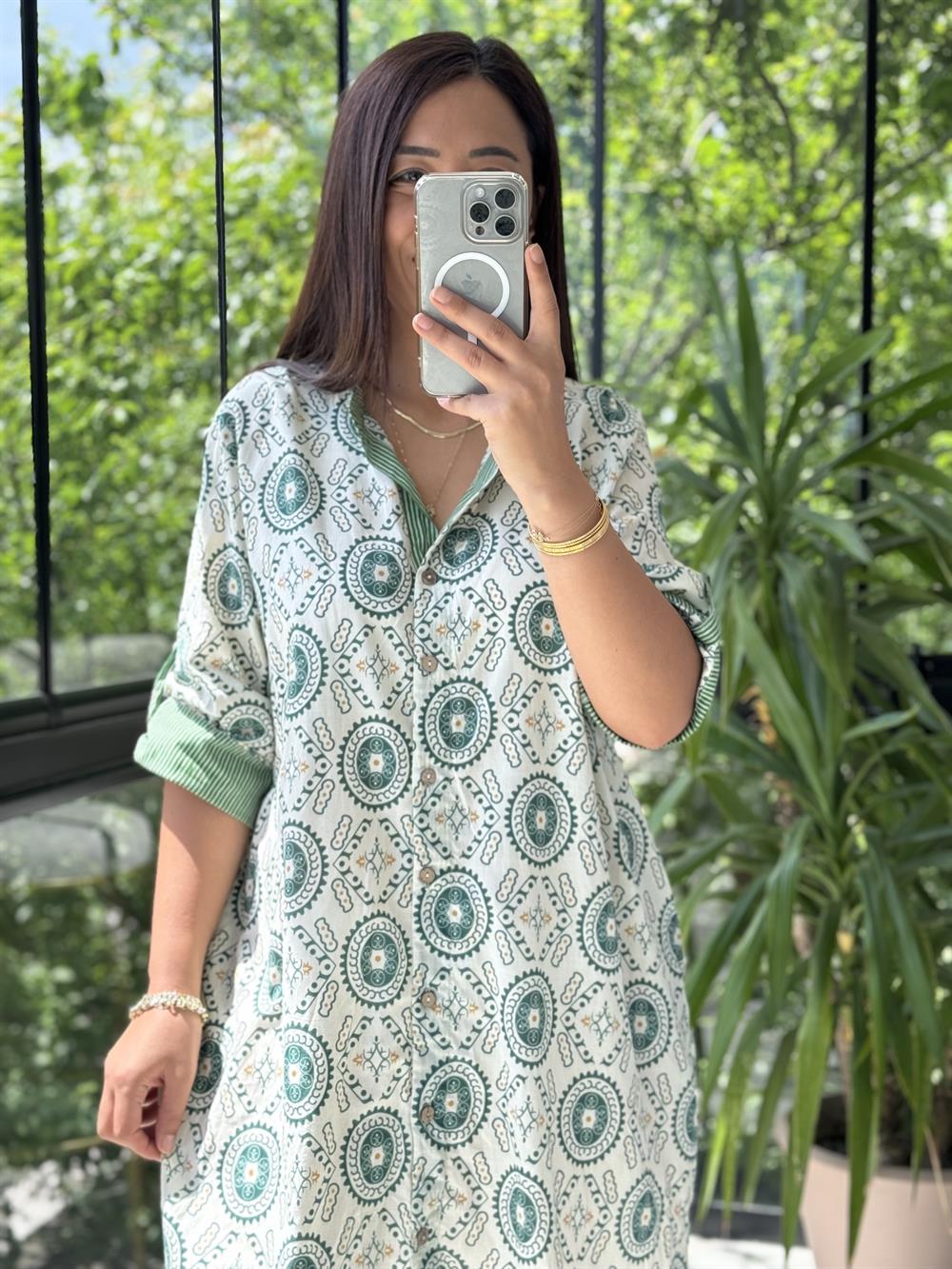 Garnili Elbise Yeşil