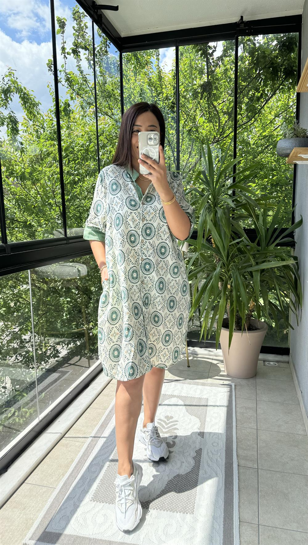 Garnili Elbise Yeşil