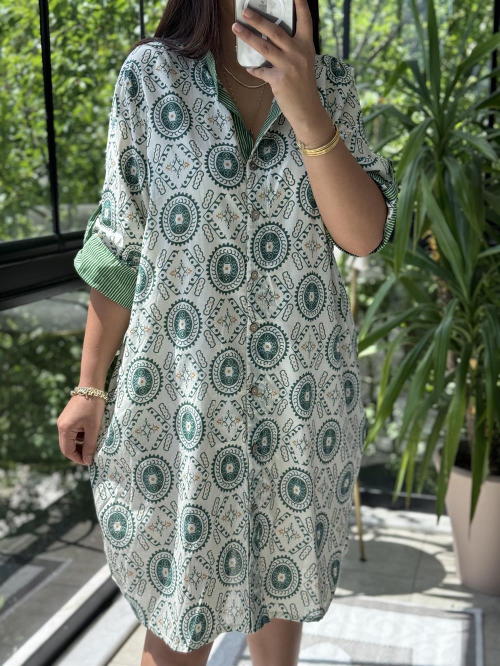 Garnili Elbise Yeşil